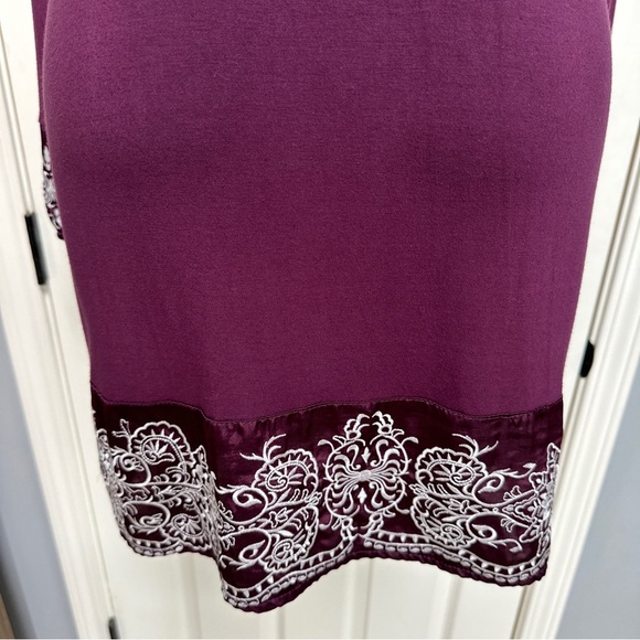 FOR JOSEPH Purple Embroidered Floral SATIN YOKE Boho Flowy Shift L/S Dress Sz M - Picture 8 of 10